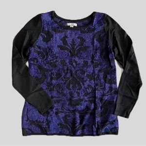 DANA BUCHMAN tunic sweater top in deep purple and black, beautiful knit, size S